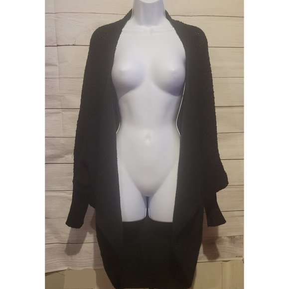 Black Woven Flowy Waterfall Sweater - Extra Long - Picture 4 of 15